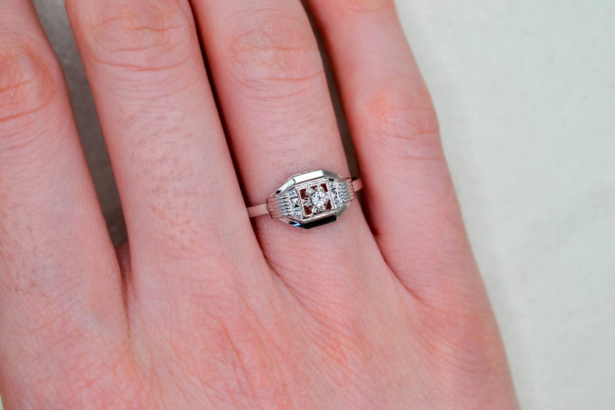 Bague Art Déco Oxyde Or blanc