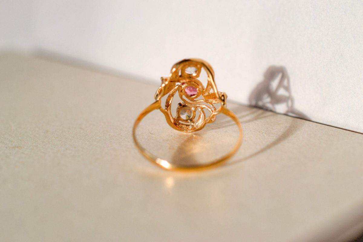 Bague Art Nouveau Verre Rose