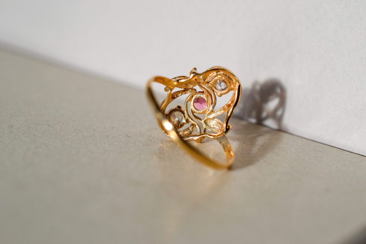 Bague Art Nouveau Verre Rose