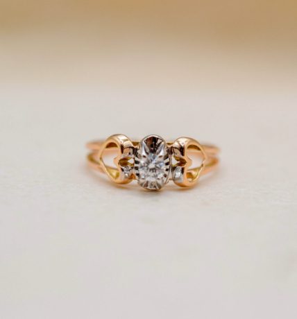 Bague solitaire Diamants et cœurs