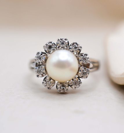 Bague circulaire Perle et Diamants