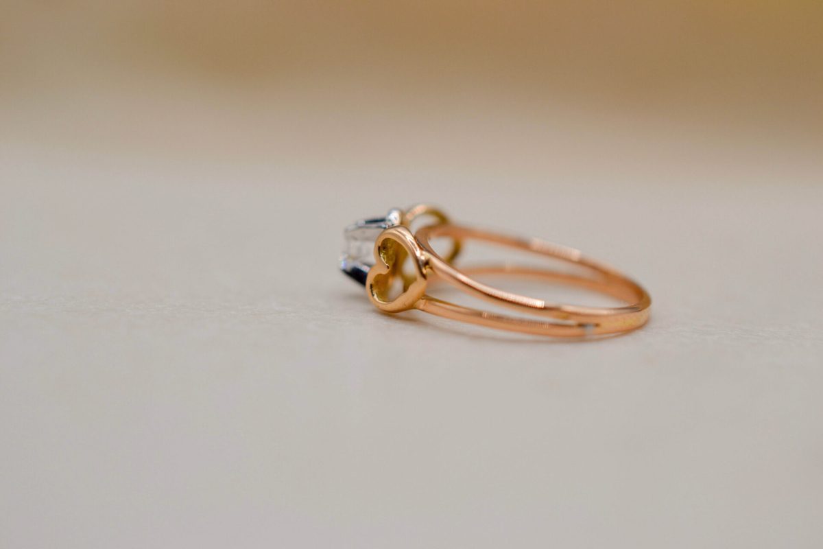 Bague solitaire Diamants et cœurs