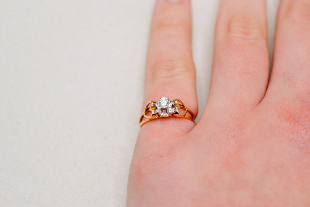 Bague solitaire Diamants et cœurs