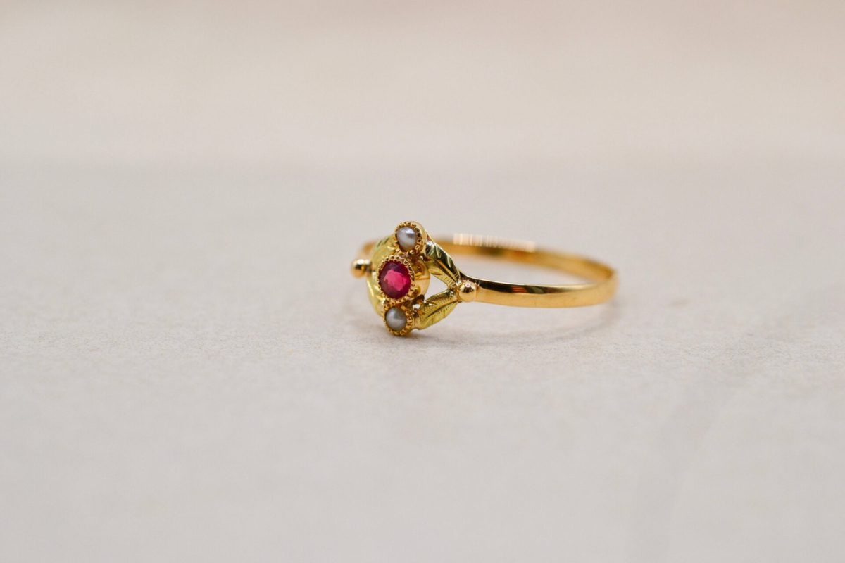 Bague Art Nouveau Rubis Perles