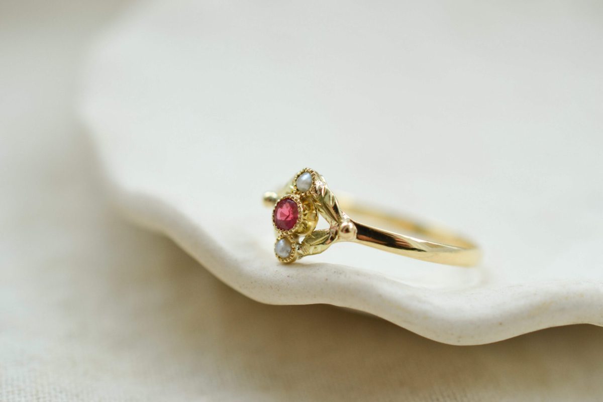 Bague Art Nouveau Rubis Perles