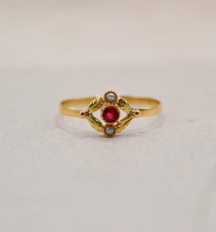 Bague Art Nouveau Rubis Perles