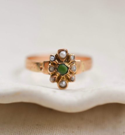 Bague Art Nouveau Pierre verte et Perle