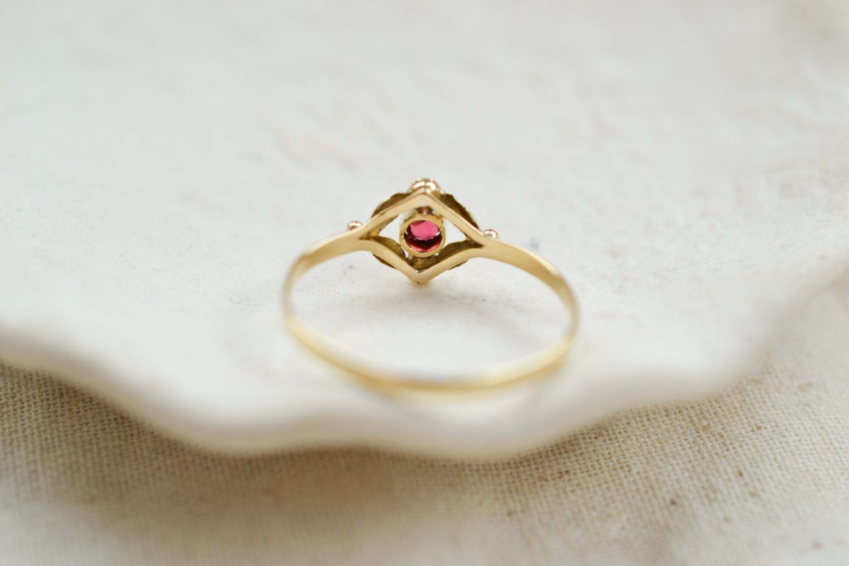 Bague Art Nouveau Rubis Perles