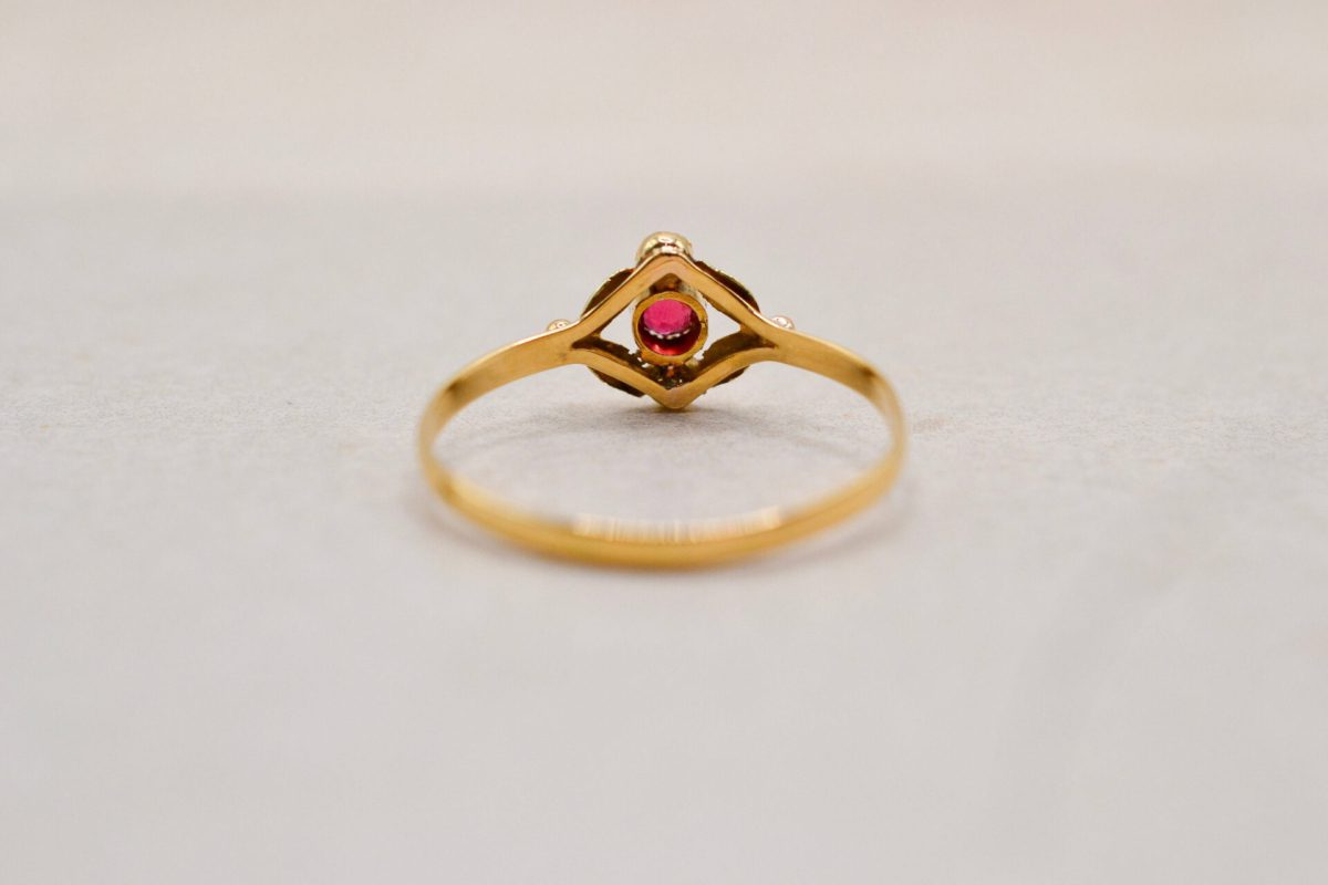 Bague Art Nouveau Rubis Perles