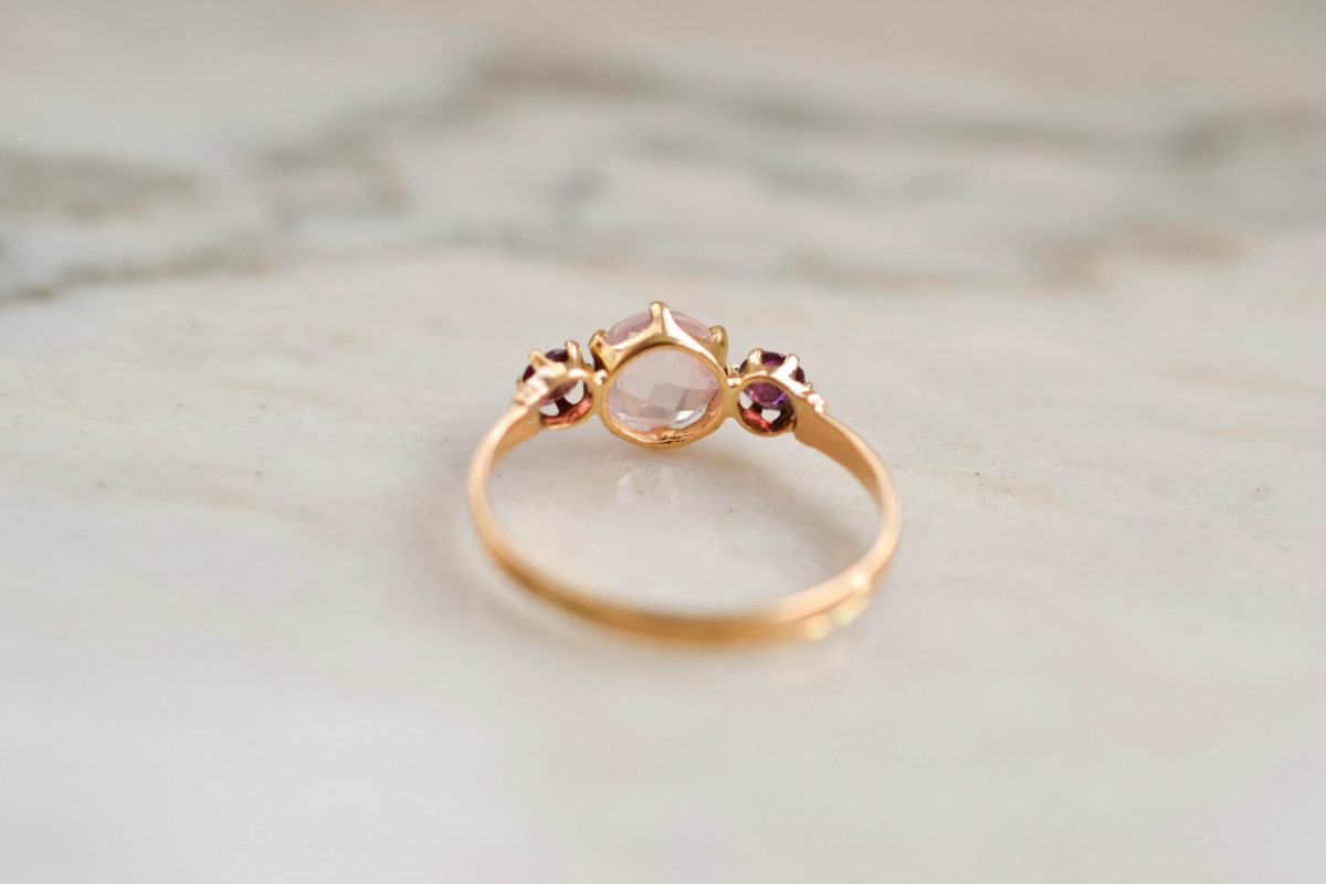 Bague Quartz Rose & Pierres rouges