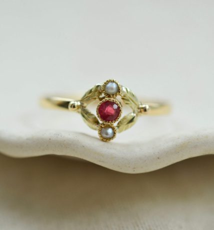 Bague Art Nouveau Rubis Perles