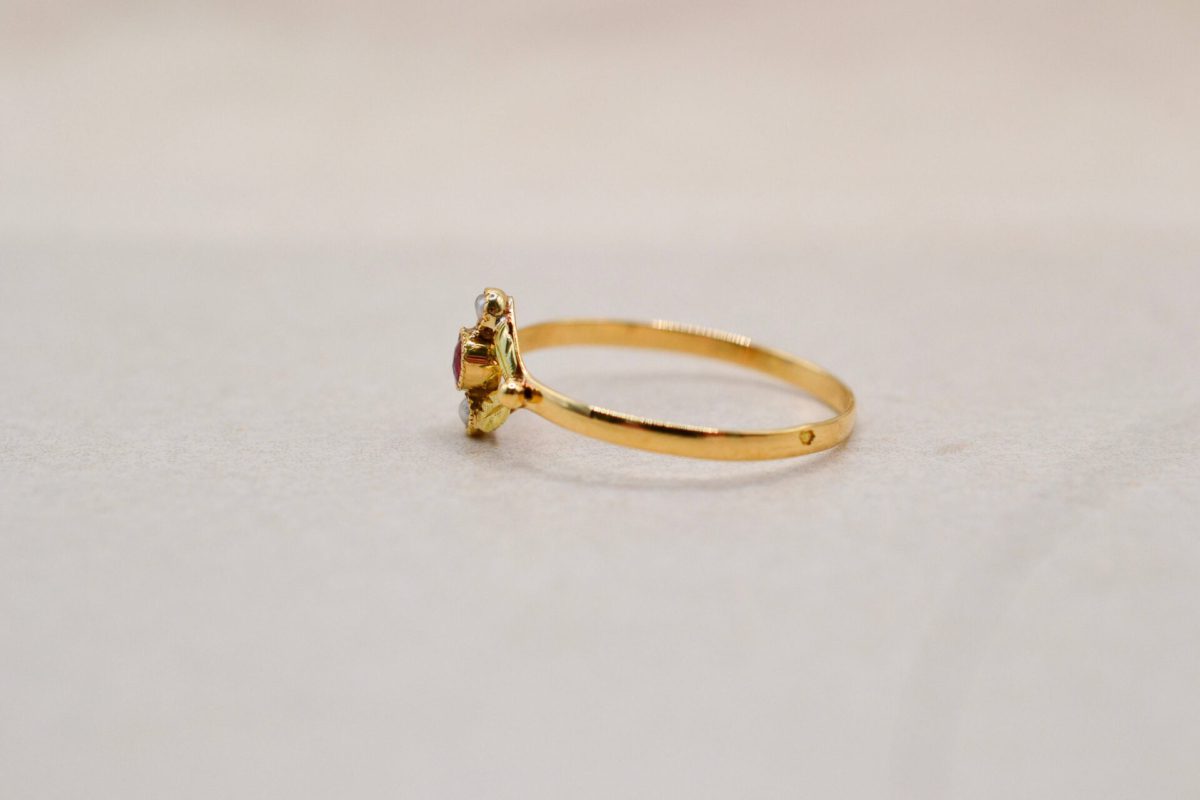Bague Art Nouveau Rubis Perles