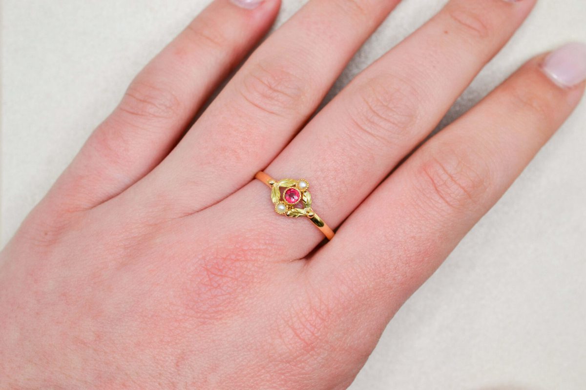 Bague Art Nouveau Rubis Perles