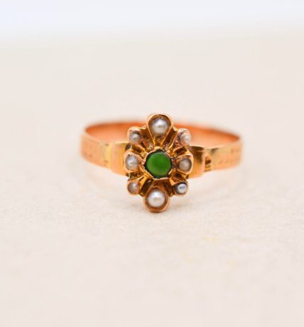 Bague Art Nouveau Pierre verte et Perle
