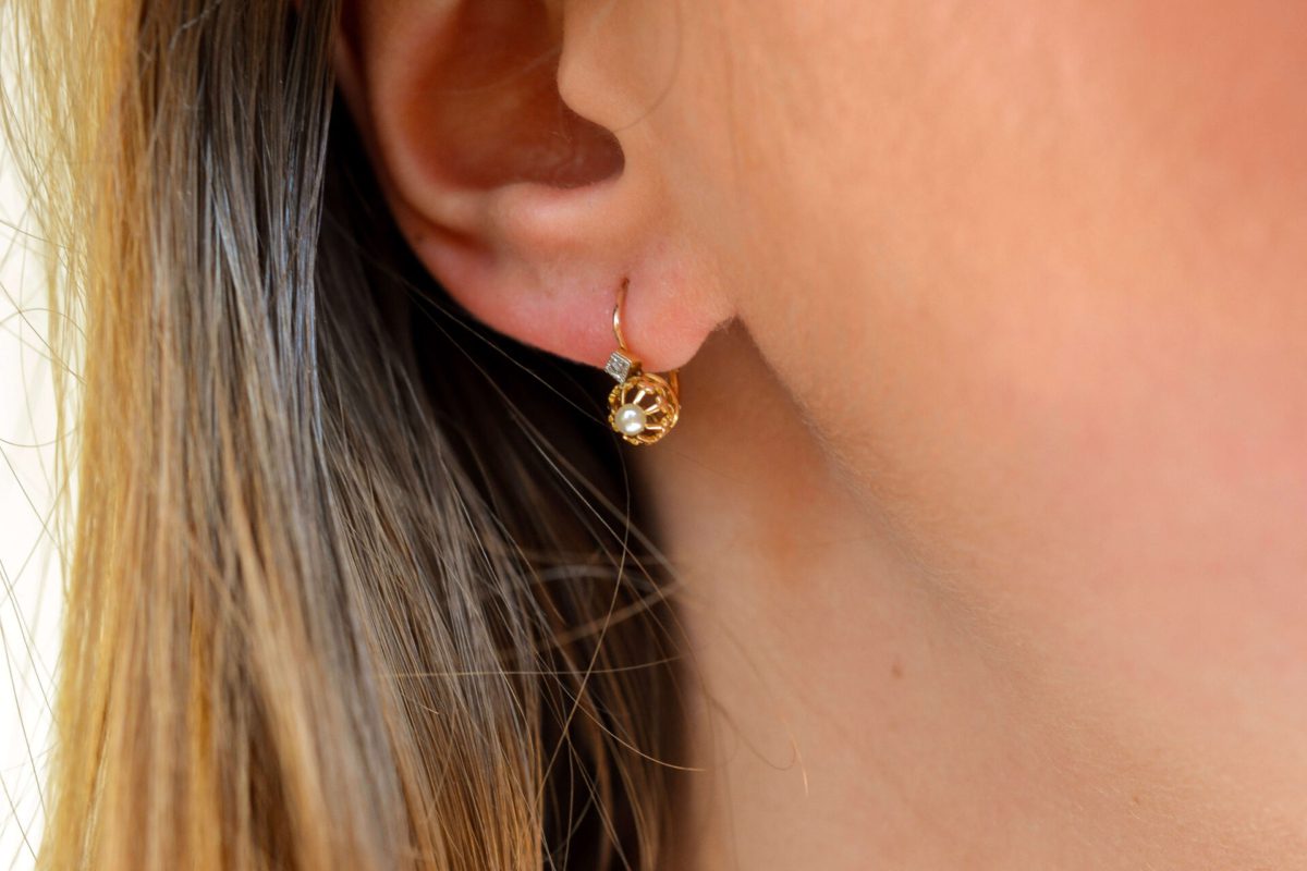 Paire de dormeuses Perle et Diamant