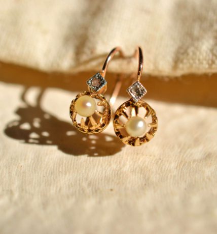 Paire de dormeuses Perle et Diamant