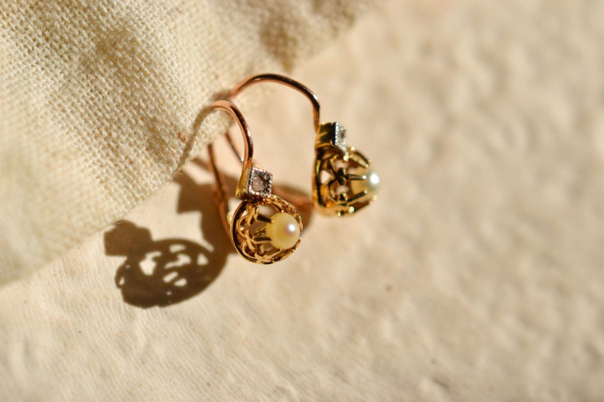 Paire de dormeuses Perle et Diamant