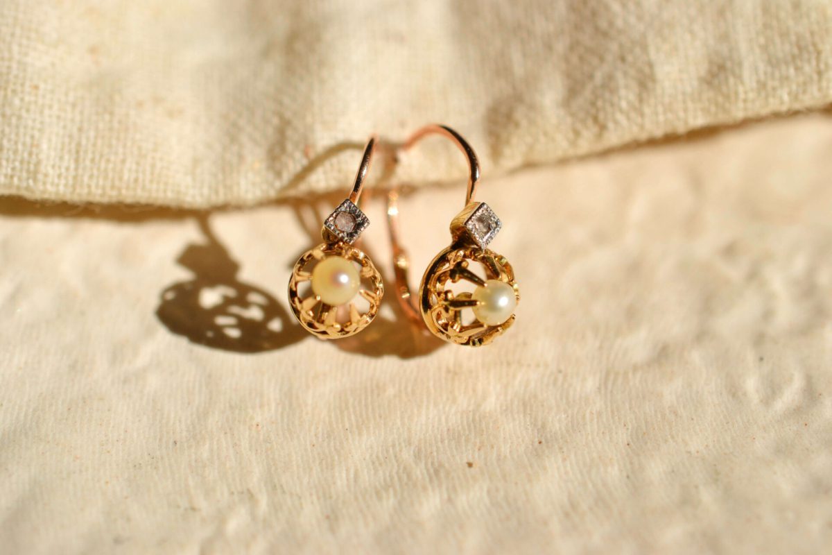 Paire de dormeuses Perle et Diamant