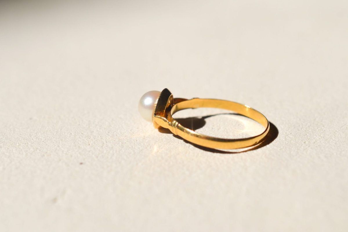 Bague Solitaire en Or jaune sertie d une perle de culture - bague vintage