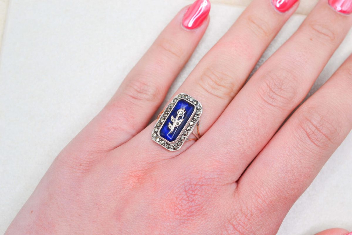 Bague Victorienne Émail Marcassite