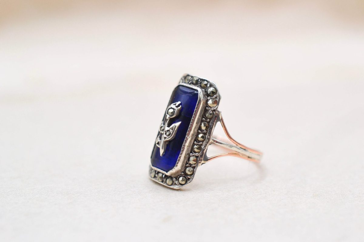 Bague Victorienne Émail Marcassite