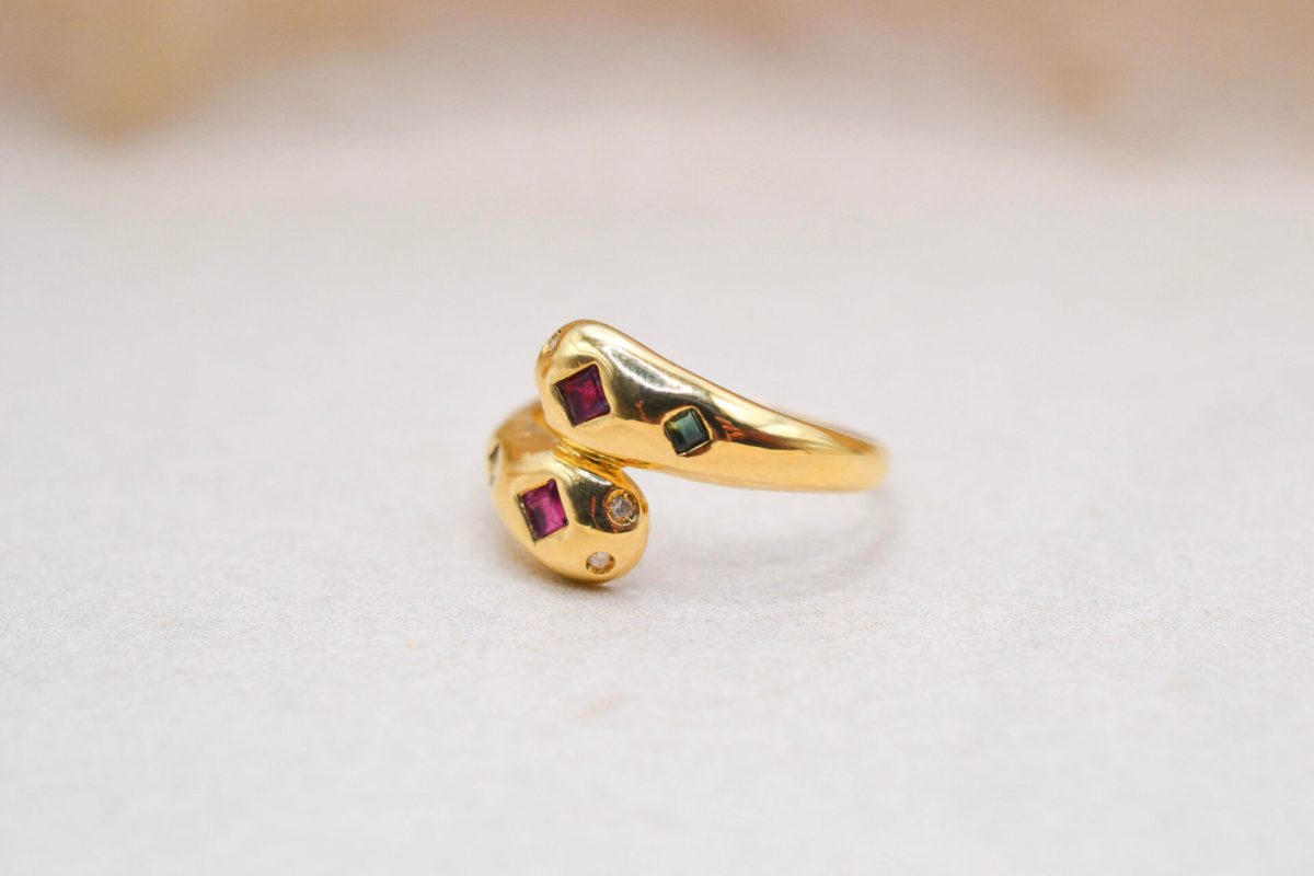 Bague serpent Diamant Saphir Rubis