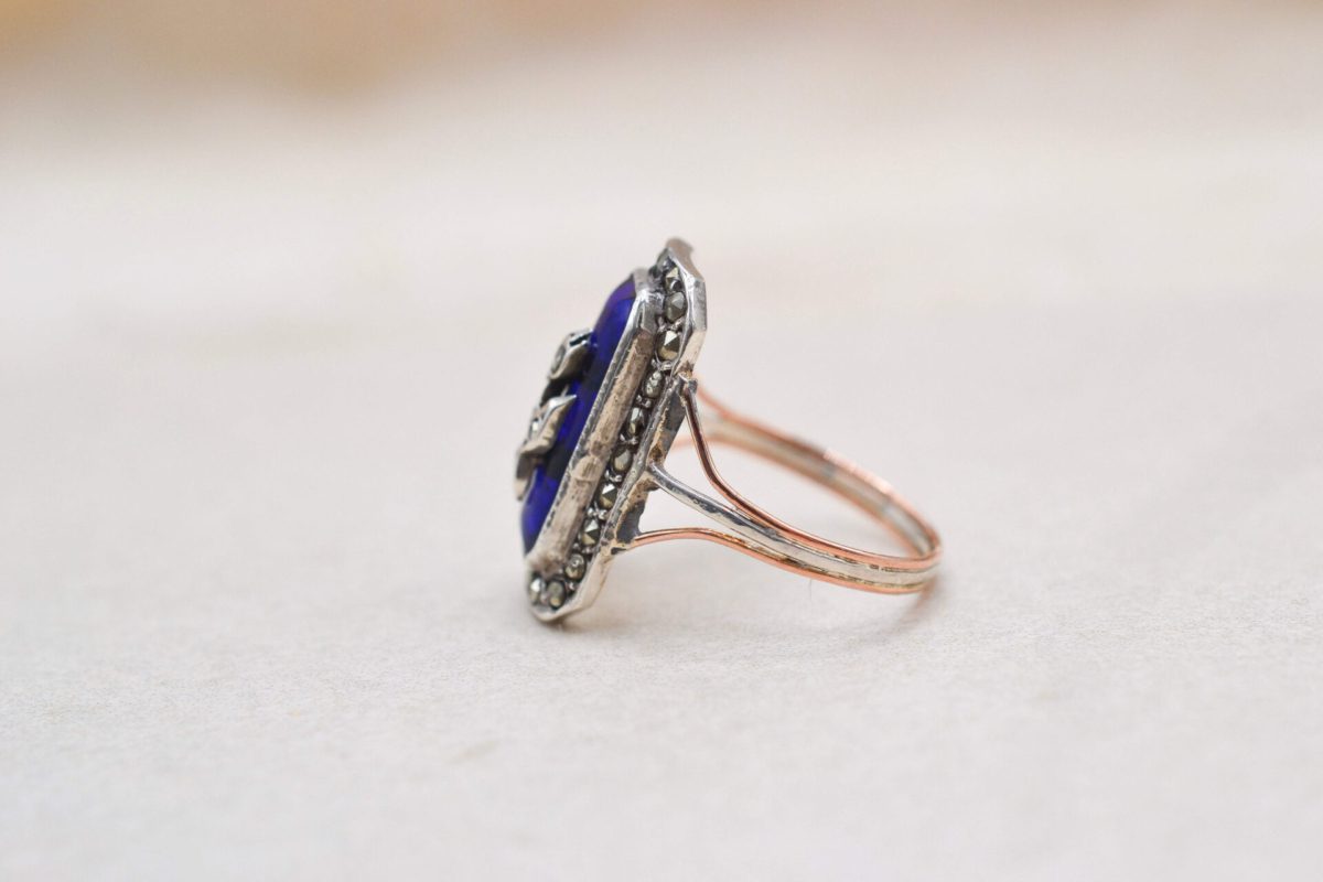 Bague Victorienne Émail Marcassite