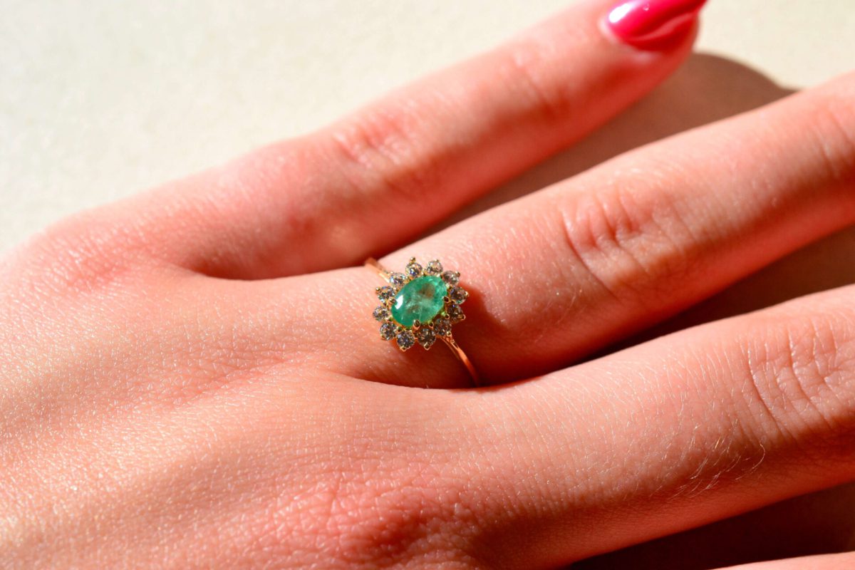 Bague Marguerite Émeraude 9K