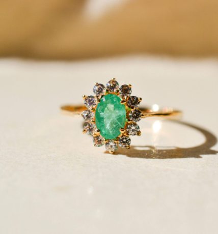 Bague Marguerite Émeraude 9K