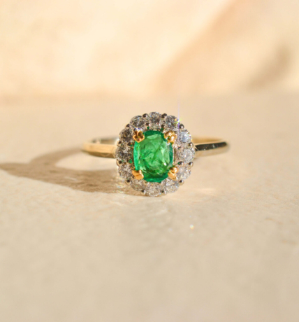 Bague Marguerite Emeraude Moissanite