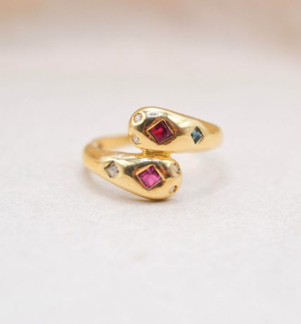 Bague serpent Diamant Saphir Rubis