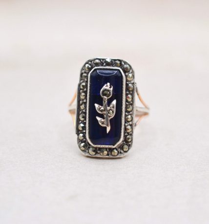 Bague Victorienne Émail Marcassite