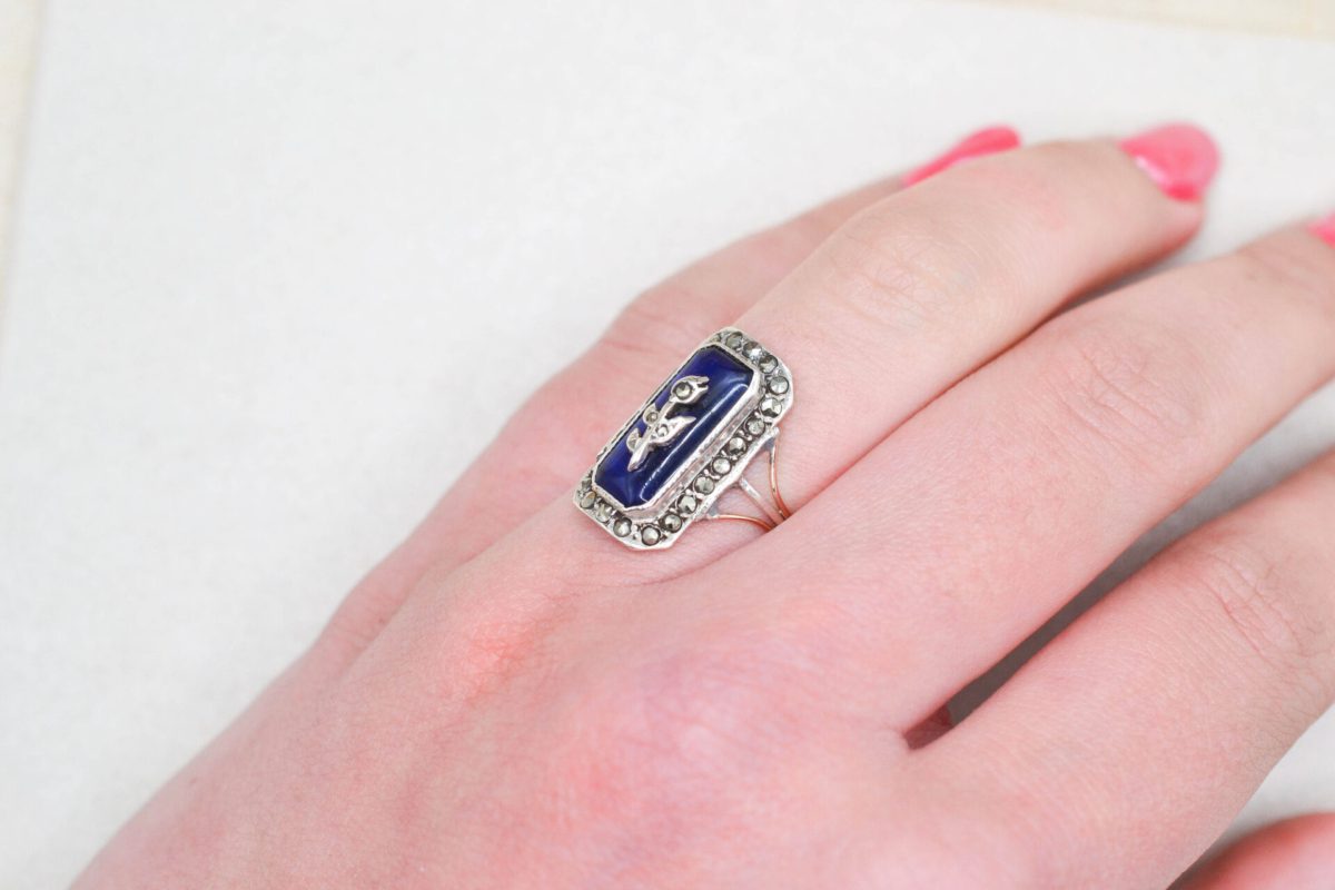 Bague Victorienne Émail Marcassite