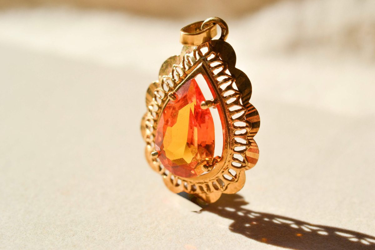 Pendentif Poire Saphir Orange