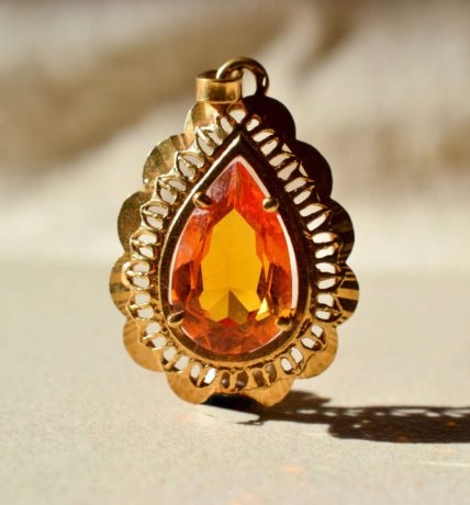 Pendentif Poire Saphir Orange