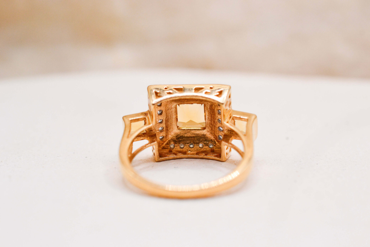 Bague Art Déco Citrine Diamants