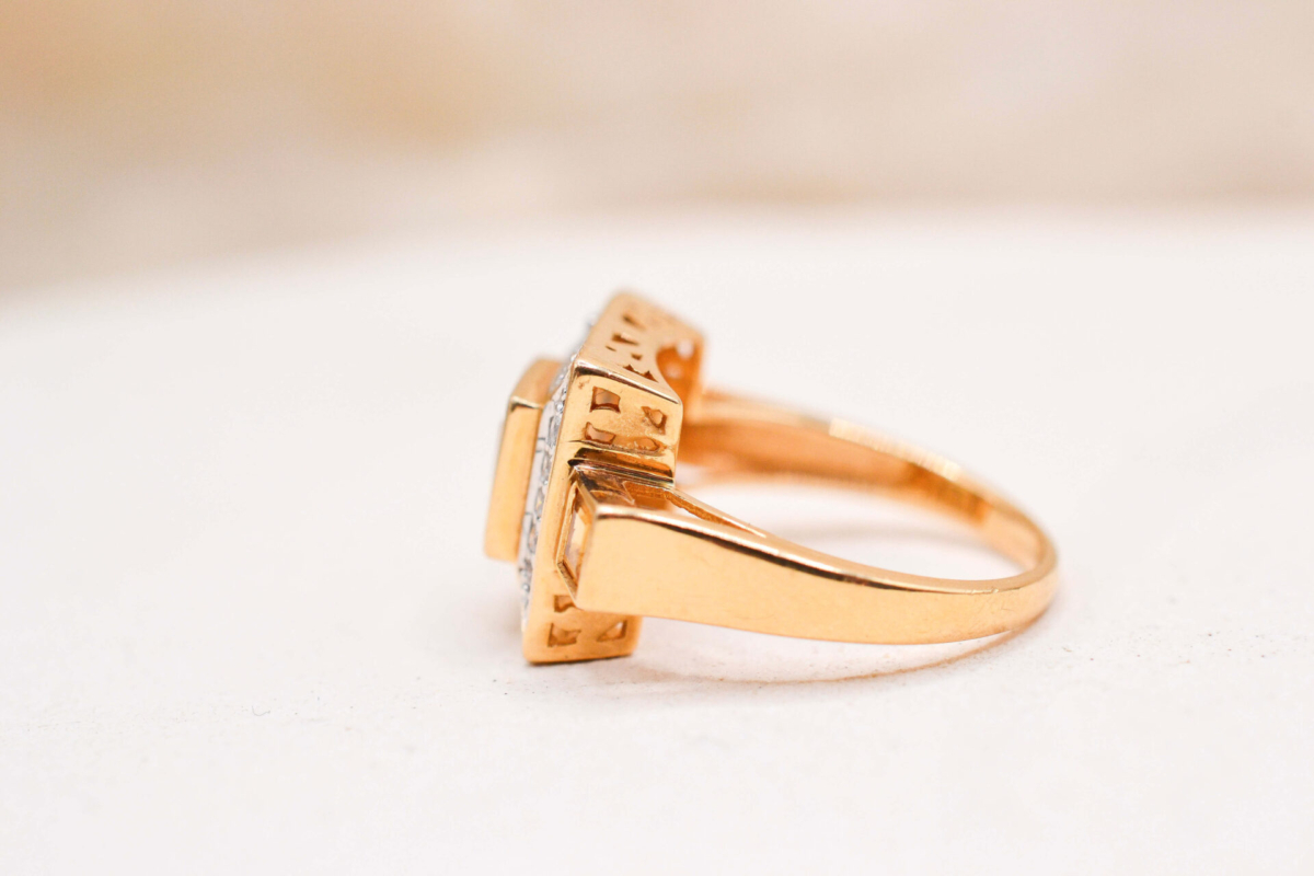 Bague Art Déco Citrine Diamants