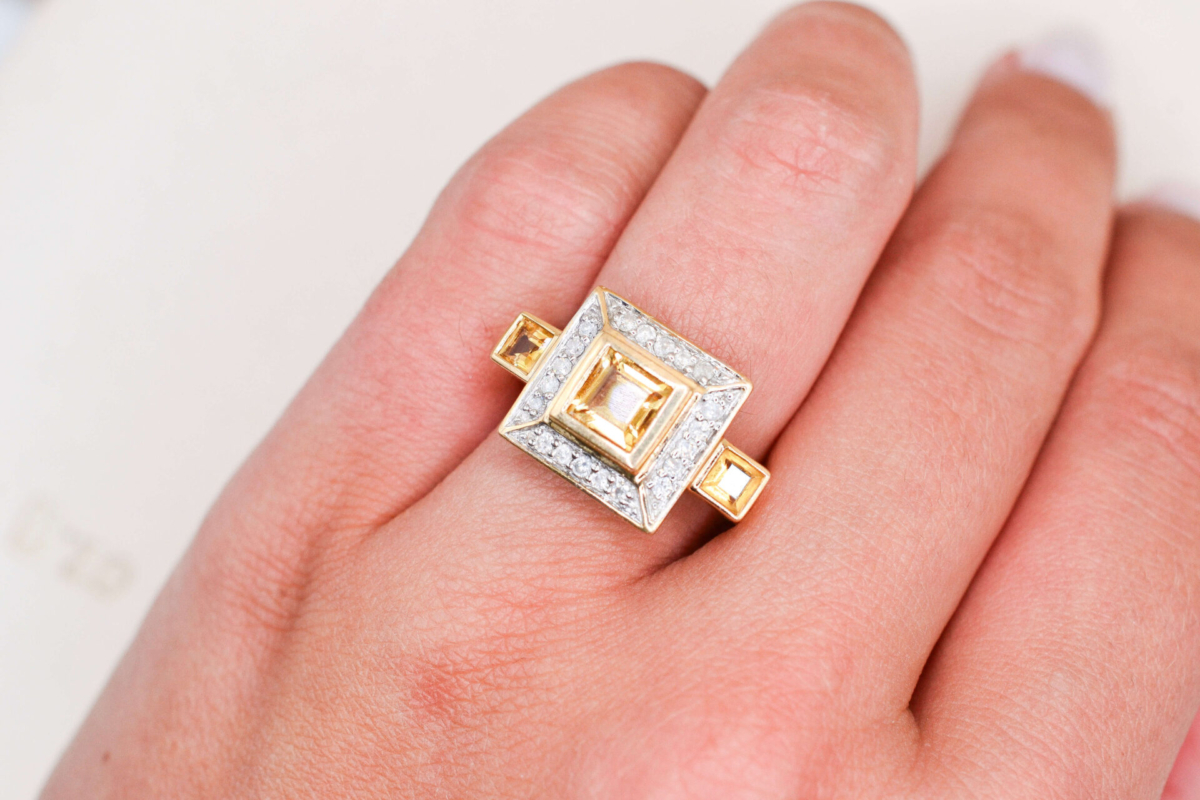 Bague Art Déco Citrine Diamants