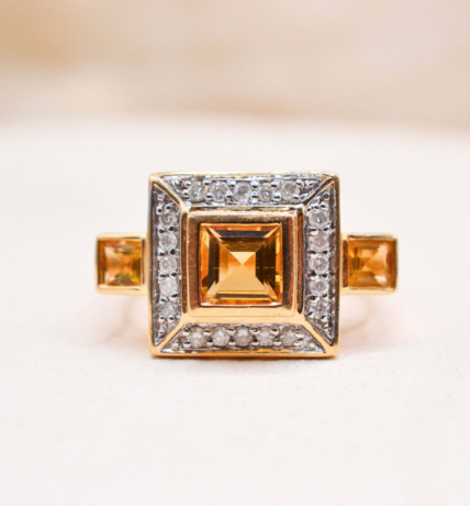 Bague Art Déco Citrine Diamants