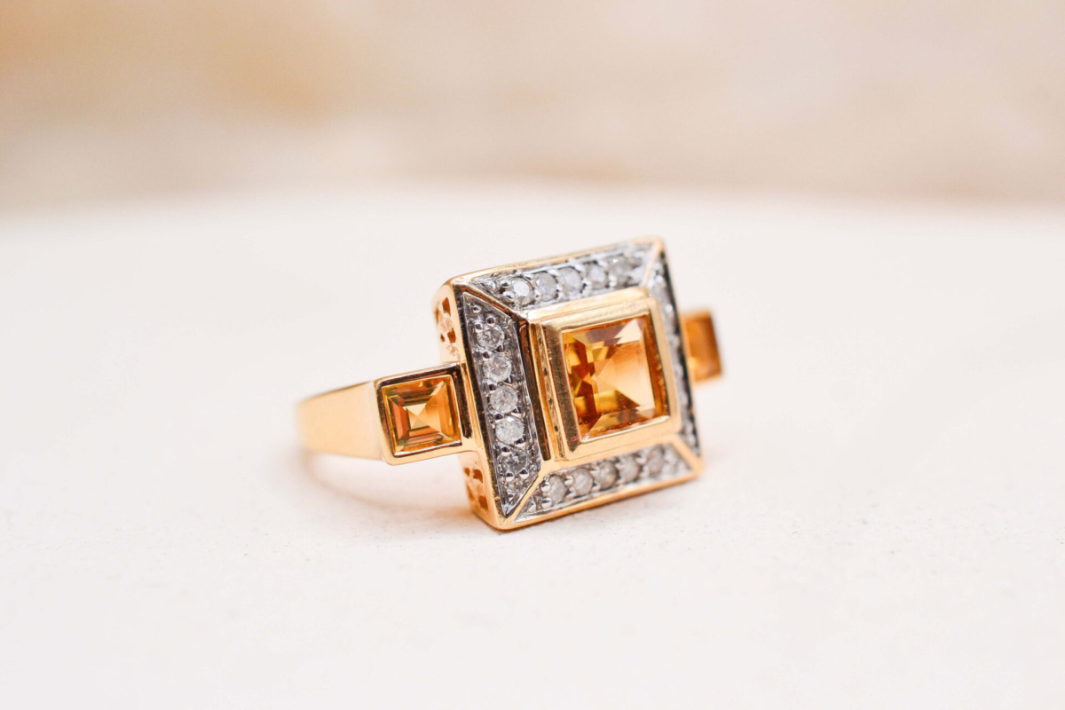 Bague Art Déco Citrine Diamants