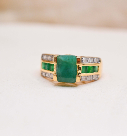 Bague Emeraude Diamants style cocktail