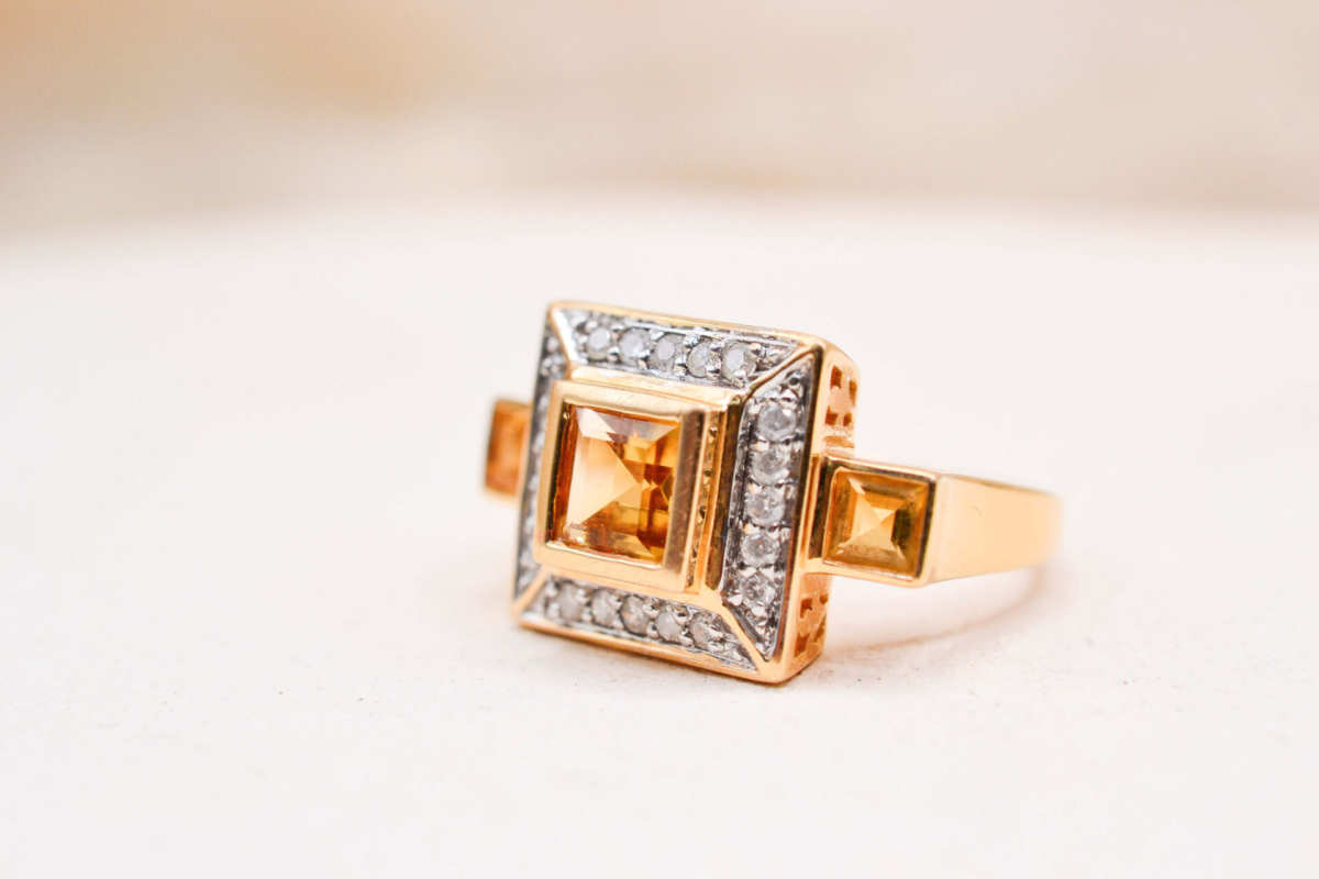 Bague Art Déco Citrine Diamants