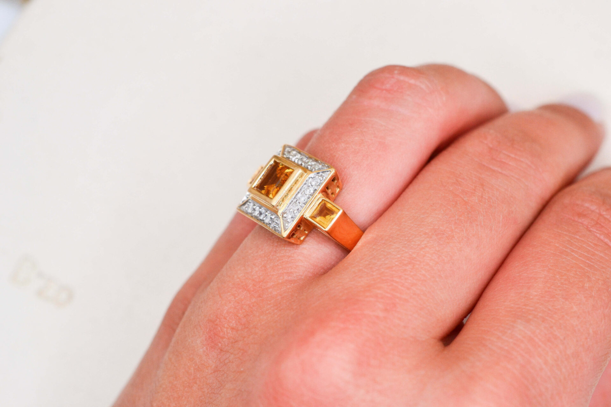 Bague Art Déco Citrine Diamants